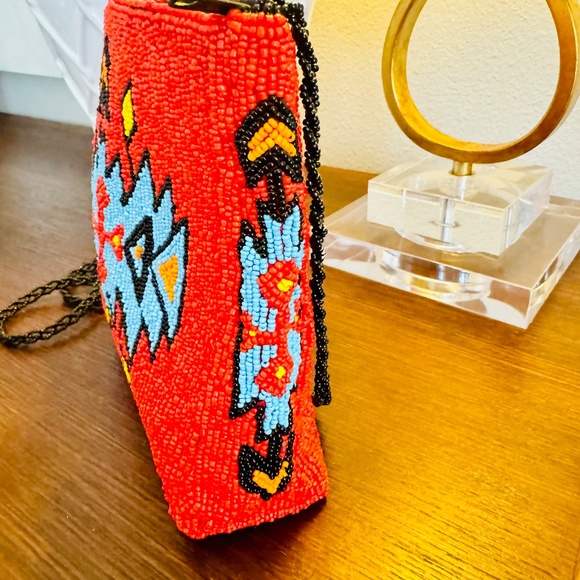 VTG Beaded Native American Southwestern Tribal Style Purse Crossbody Handbag Red - Picture 2 of 6